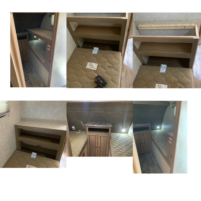 RV interior cabinetry and shelving repair/installation across multiple angles