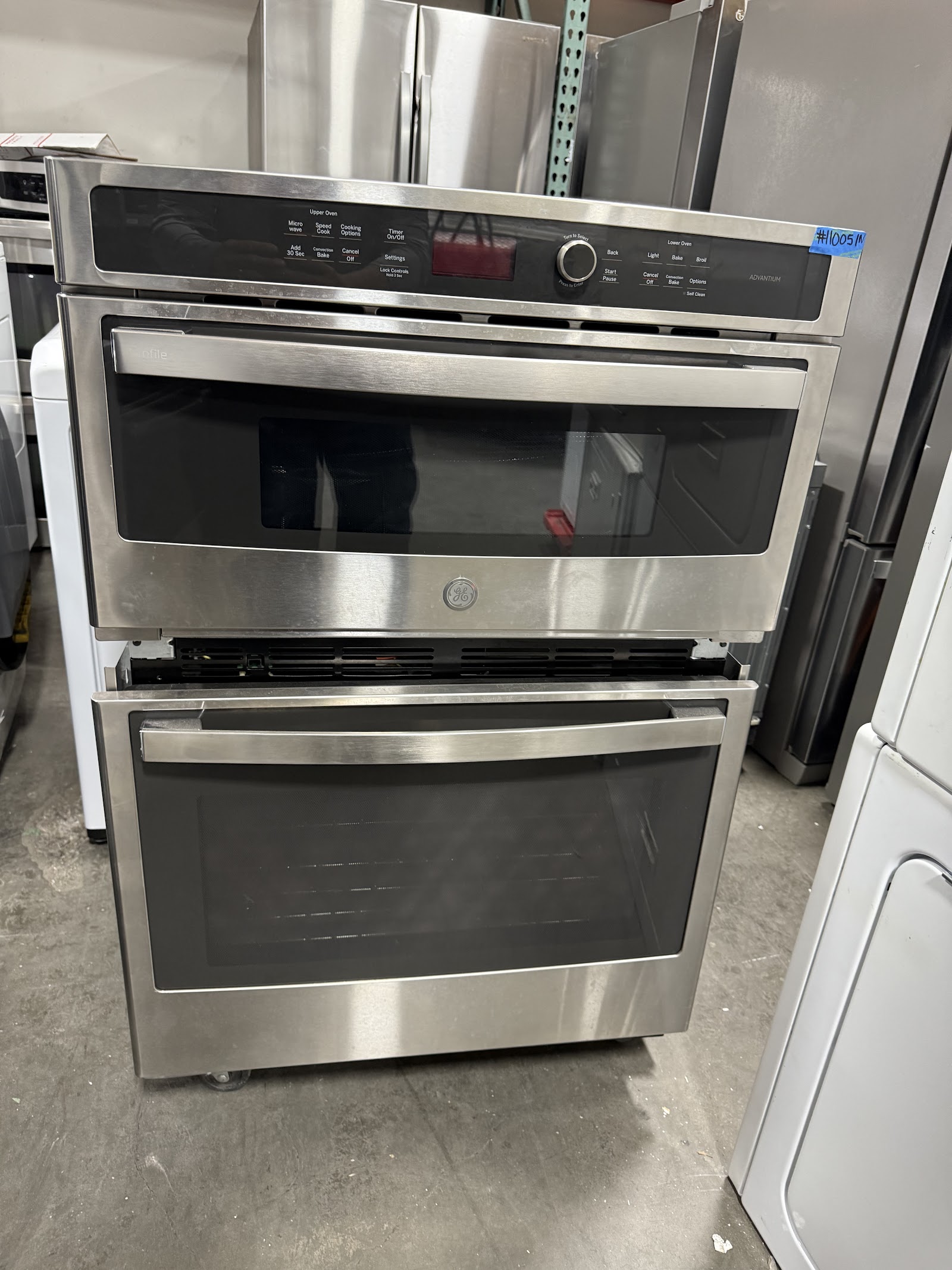 Stainless steel GE Profile Advantium wall oven and microwave combo