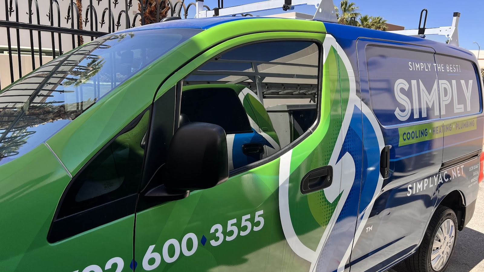 Simply Cooling Heating Plumbing branded van with tinted windows